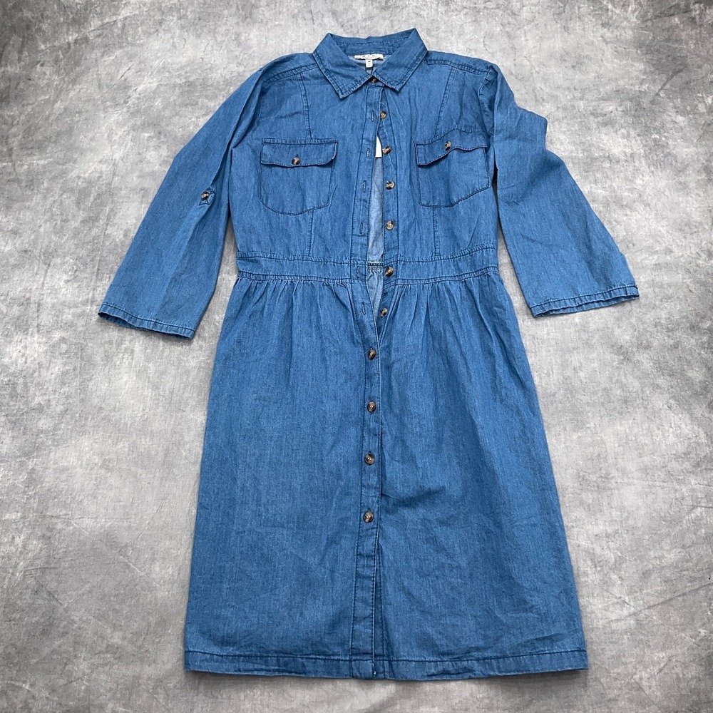 MPH Collection Dress Women Medium Blue Acid Wash Chambray Cotton VTG Casual